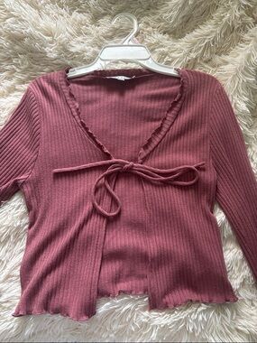 gaze Ribbed Tie-Front Top in Dusty Rose